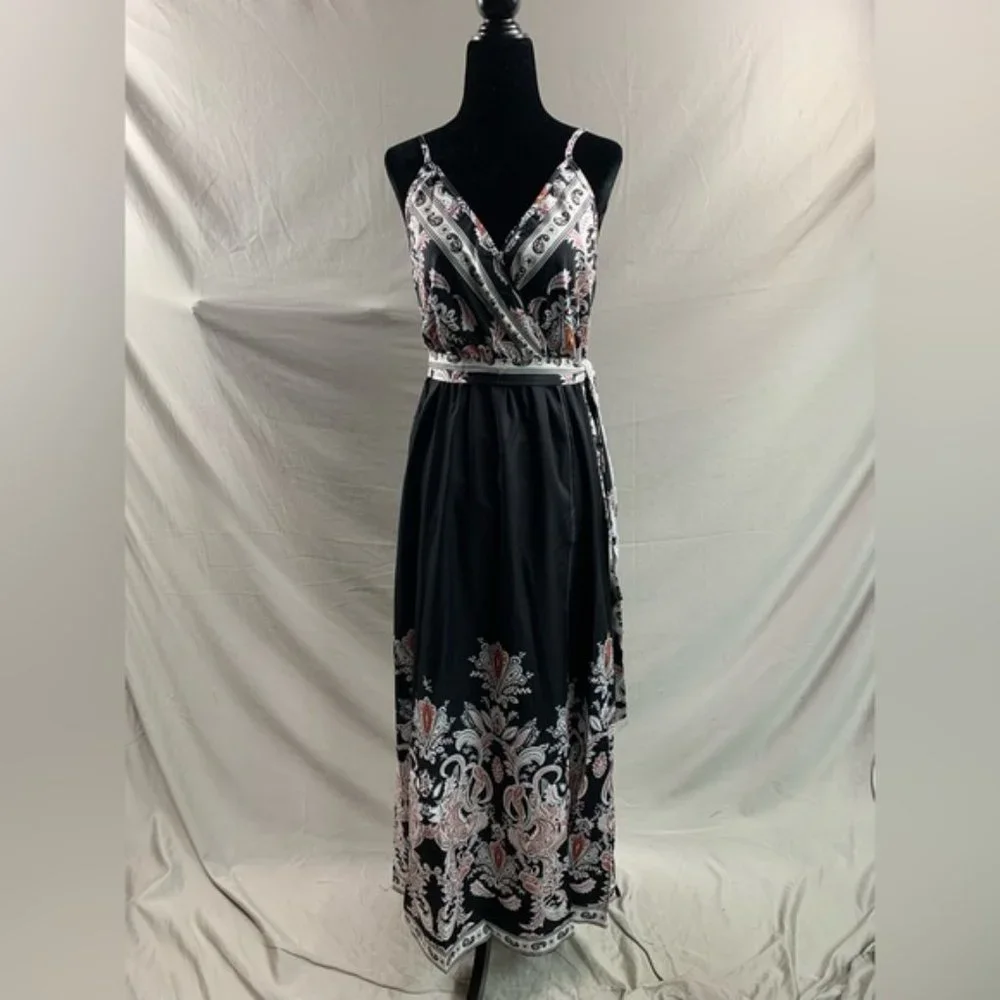 Black/White Paisley Print Belted Cami Dress - Picture 6 of 6